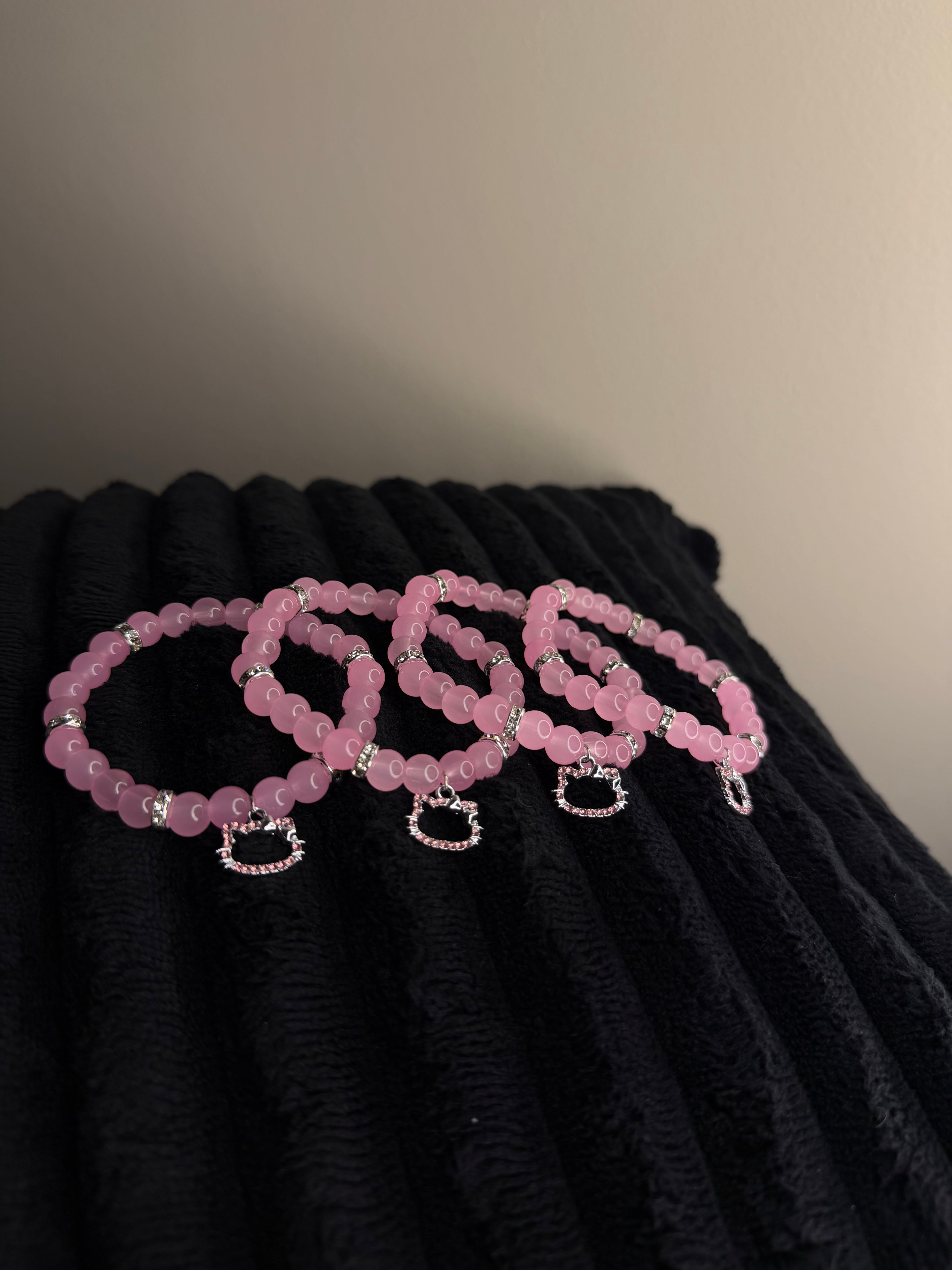 Pink kitty charm bracelet (silver)